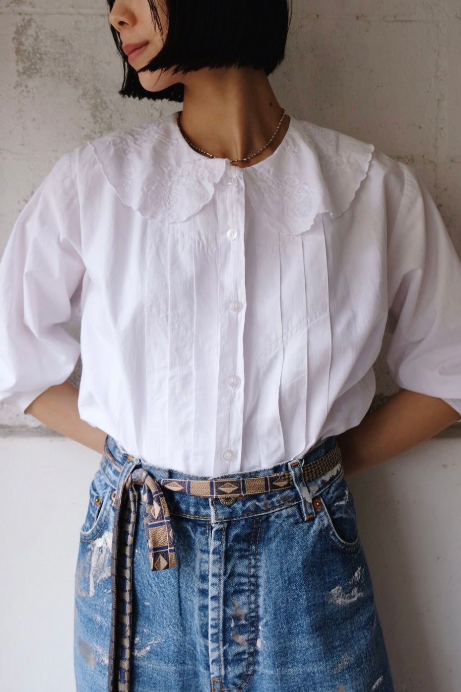 MALION vintage/Frill Neck Blouse/ヴィンテージリメイクブラウス/FREE 