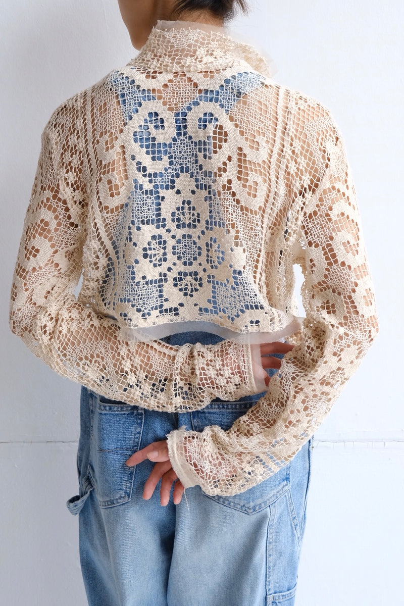 crochet lace high neck top