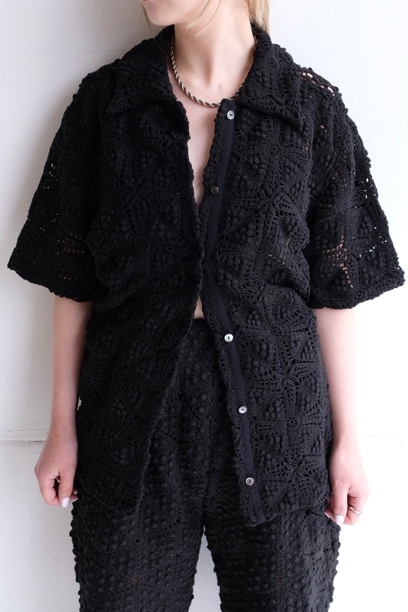 MARION Vintage CROCHET LACE TOP ブラック Vintage 90s Moschino Cheap and Chic Black Crochet Beaded