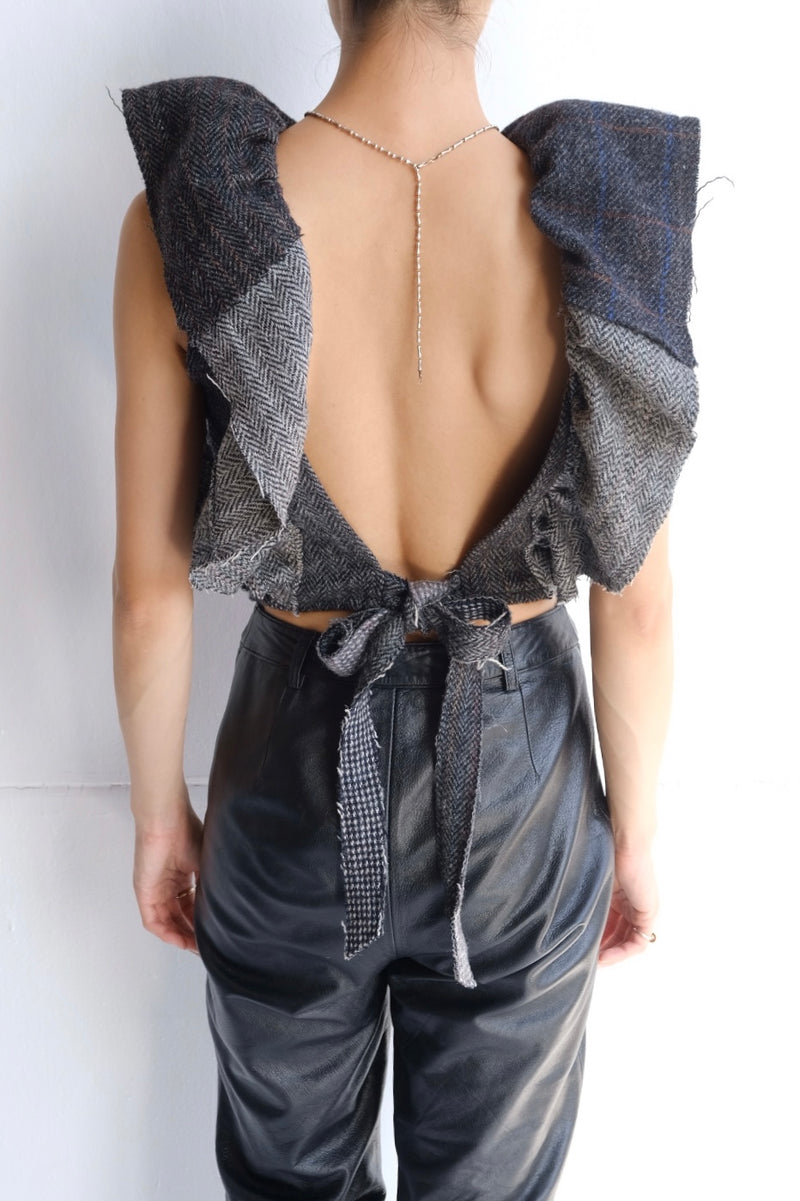 tweed frill backless top