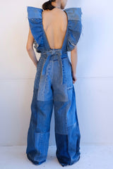 denim frill backless top