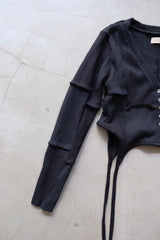 rib patchwork gater cardigan
