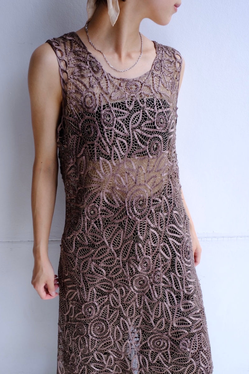 tape lace beads long dress