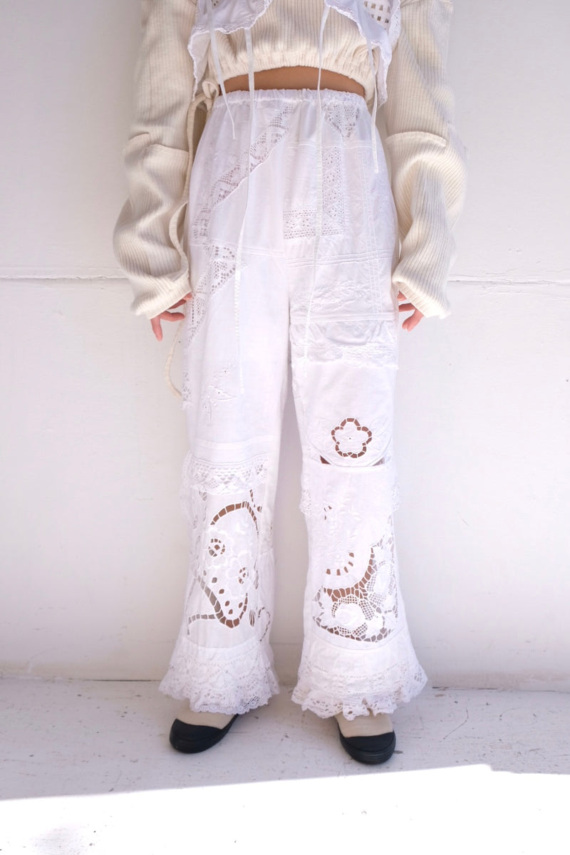 cutwork lace frill pants