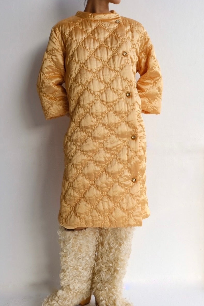 60's yellow gold quilted coat