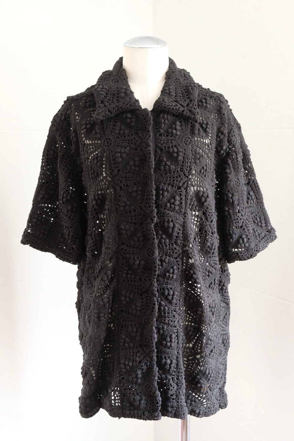 MALION vintage クロシェ レース カーディガン ハイネック 黒 MALION vintage クロシェ レース カーディガン ハイネック 黒