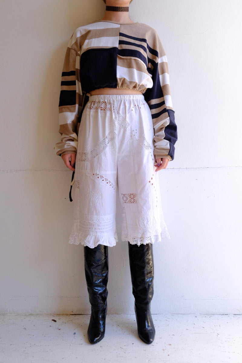 cutwork lace frill half pants