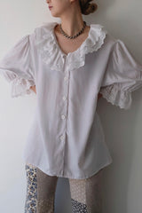 cutwork frill collar blouse