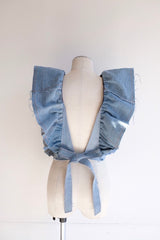 denim frill backless top