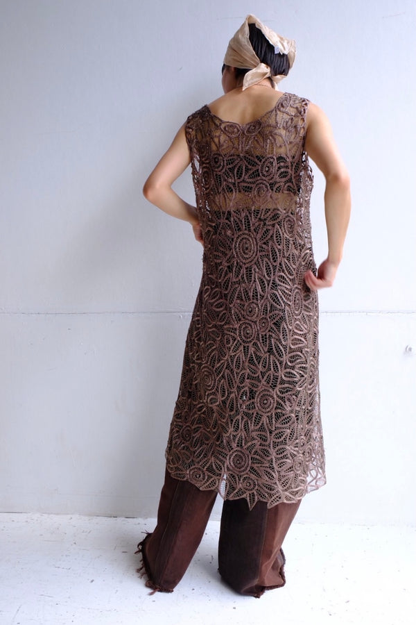 tape lace beads long dress
