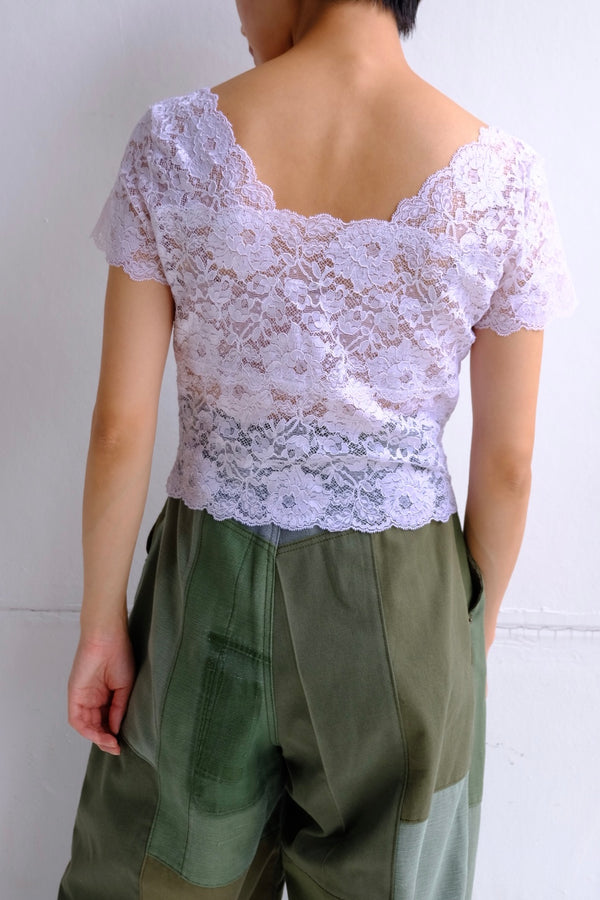 flower lace square neck tops