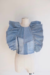 denim frill backless top