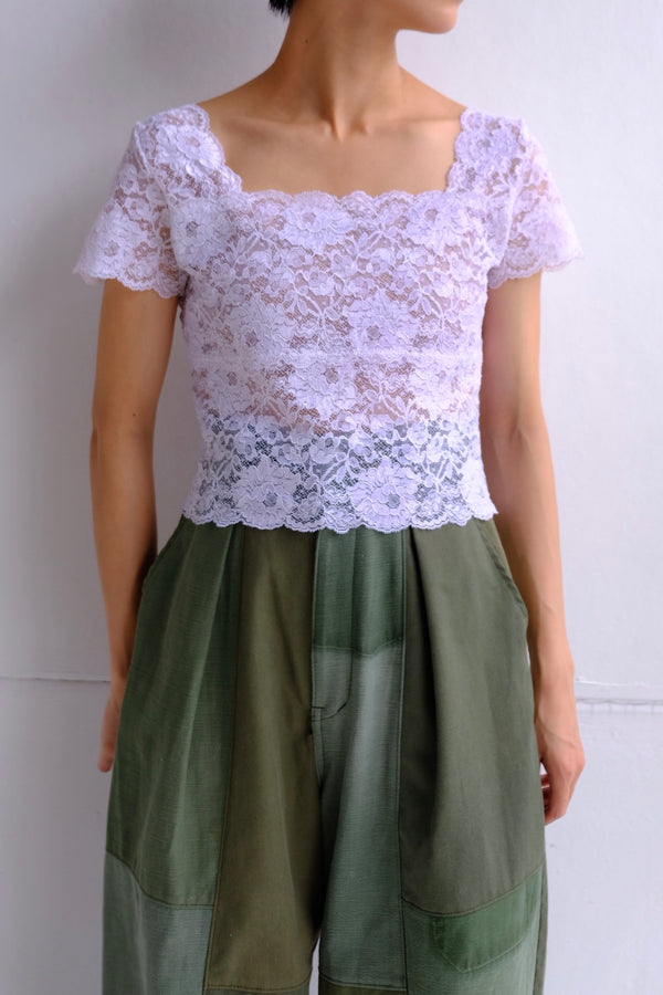 flower lace square neck tops