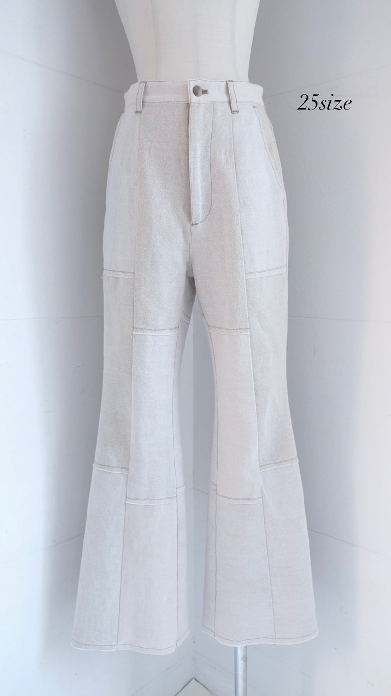 linen patchwork flare pants