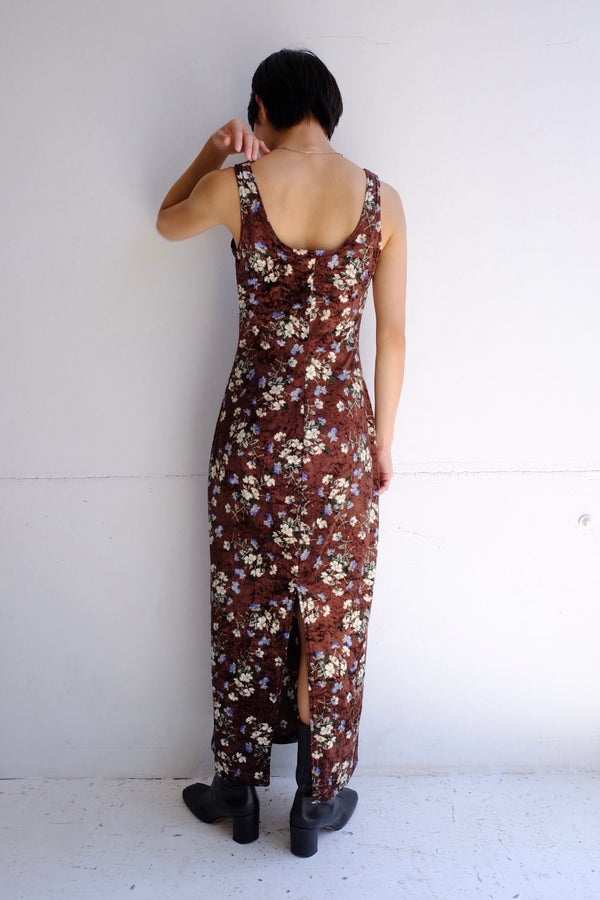 velour flower long dress