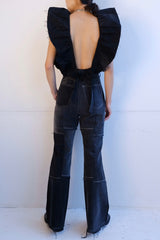 black denim patchwork pants