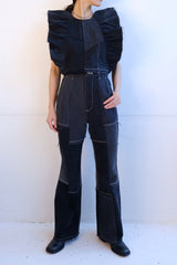 black denim patchwork pants