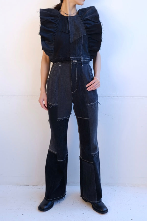 black denim patchwork pants