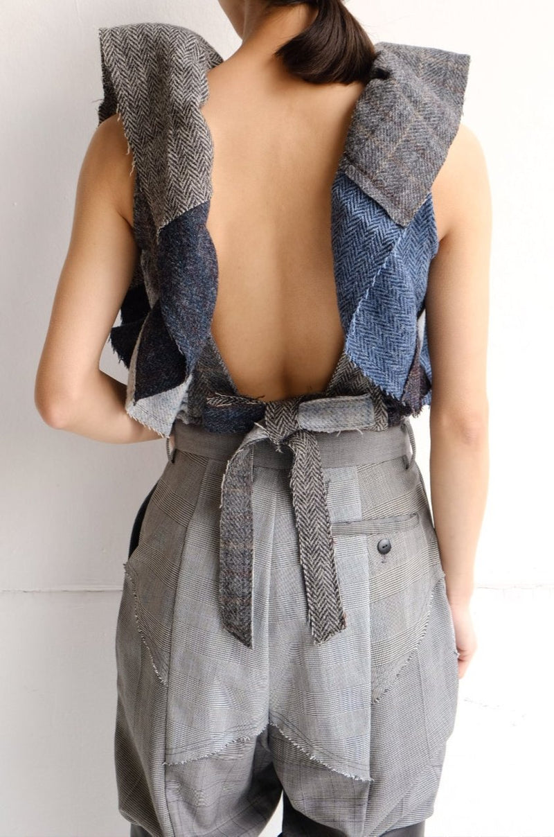 tweed frill backless top