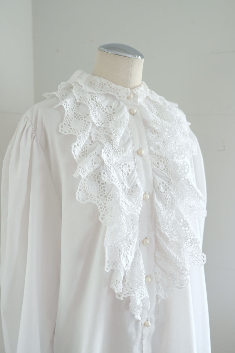 frill trim cotton blouse