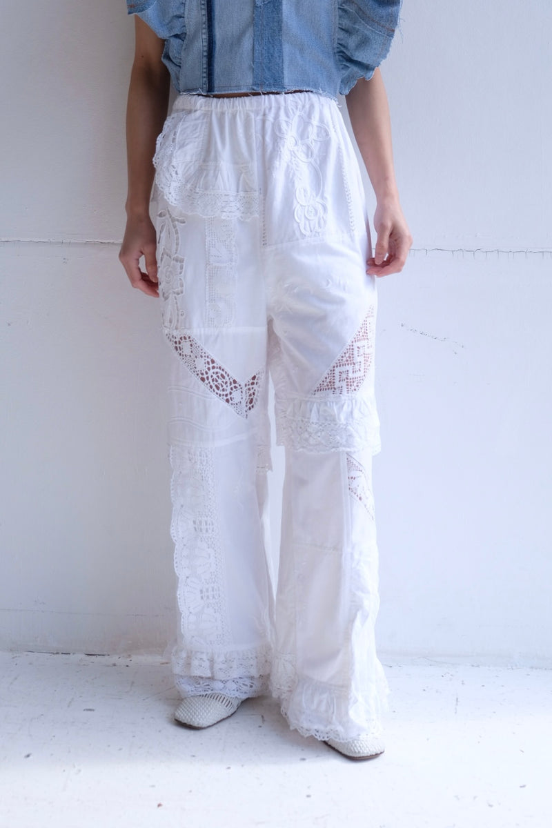 cutwork lace frill pants