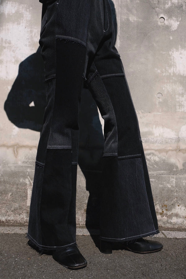 black denim patchwork pants