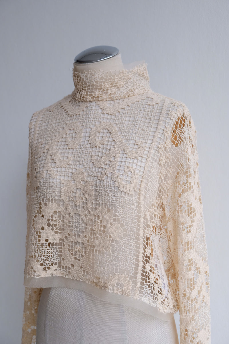 crochet lace high neck top