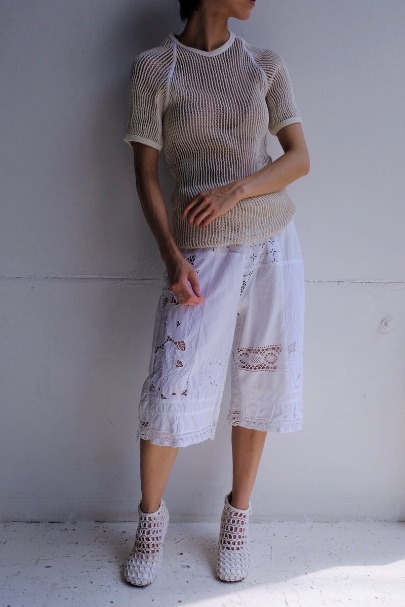 cutwork lace frill half pants