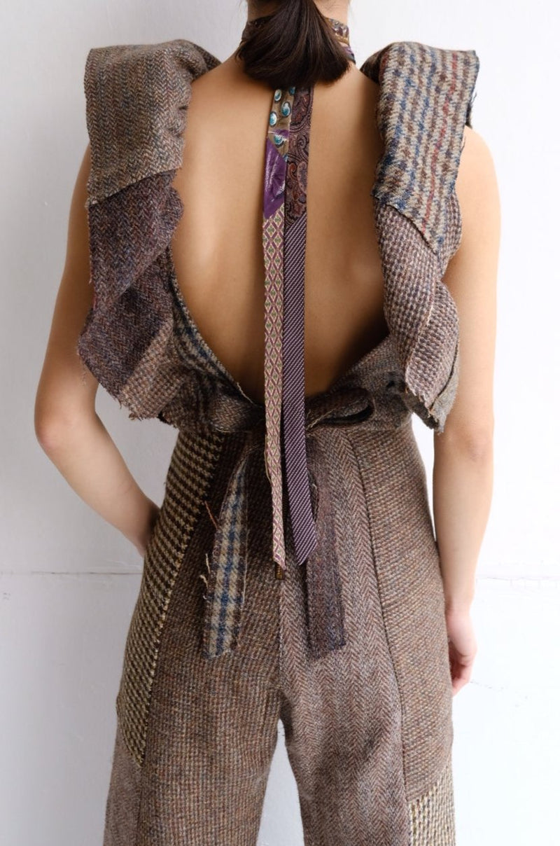 tweed frill backless top