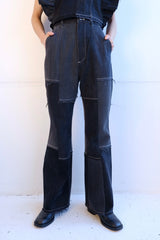 black denim patchwork pants