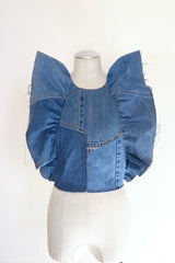 denim frill backless top