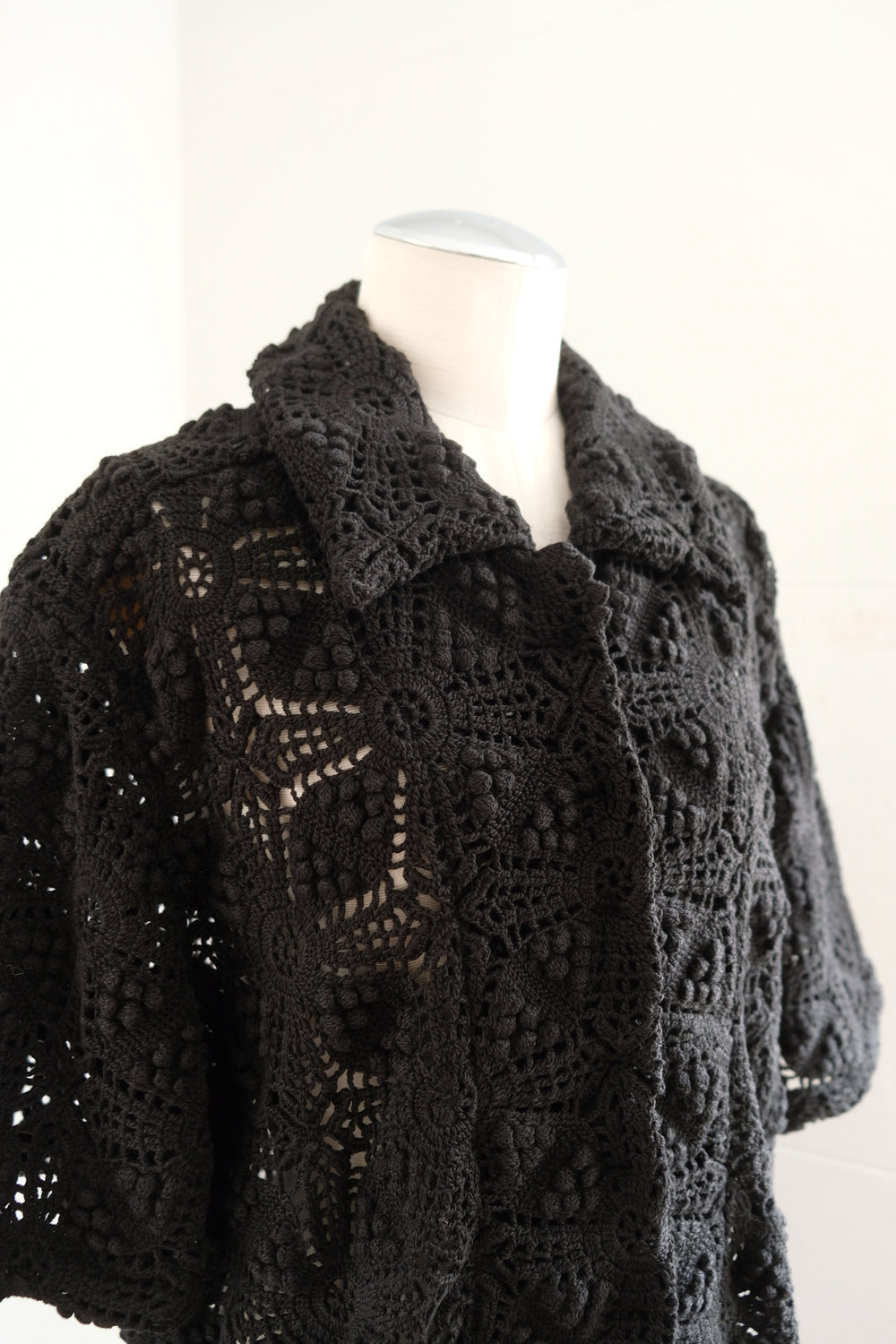 MARION Vintage CROCHET LACE TOP ブラック MALION vintage cotton lace stole レースストール（MALION
