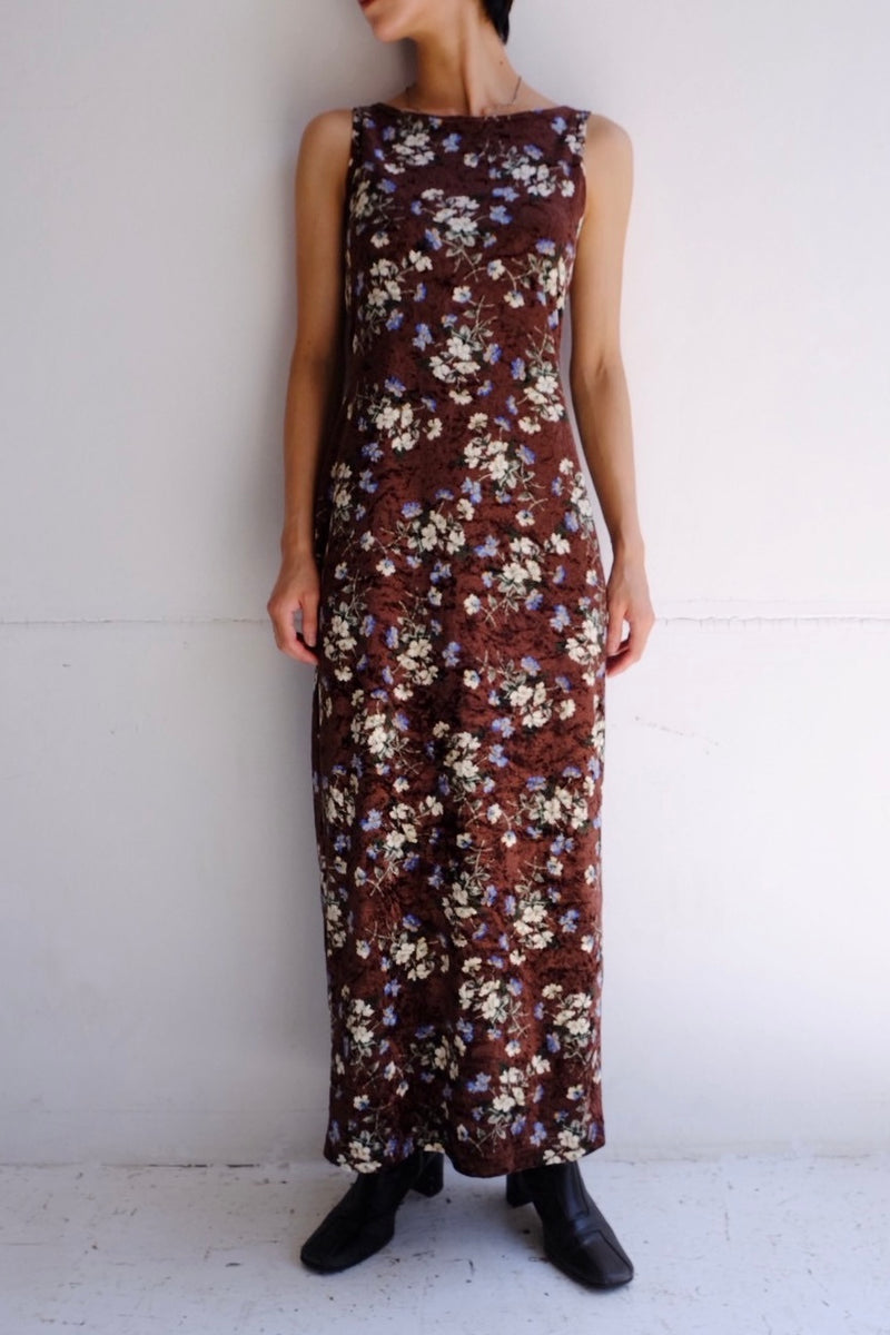 velour flower long dress