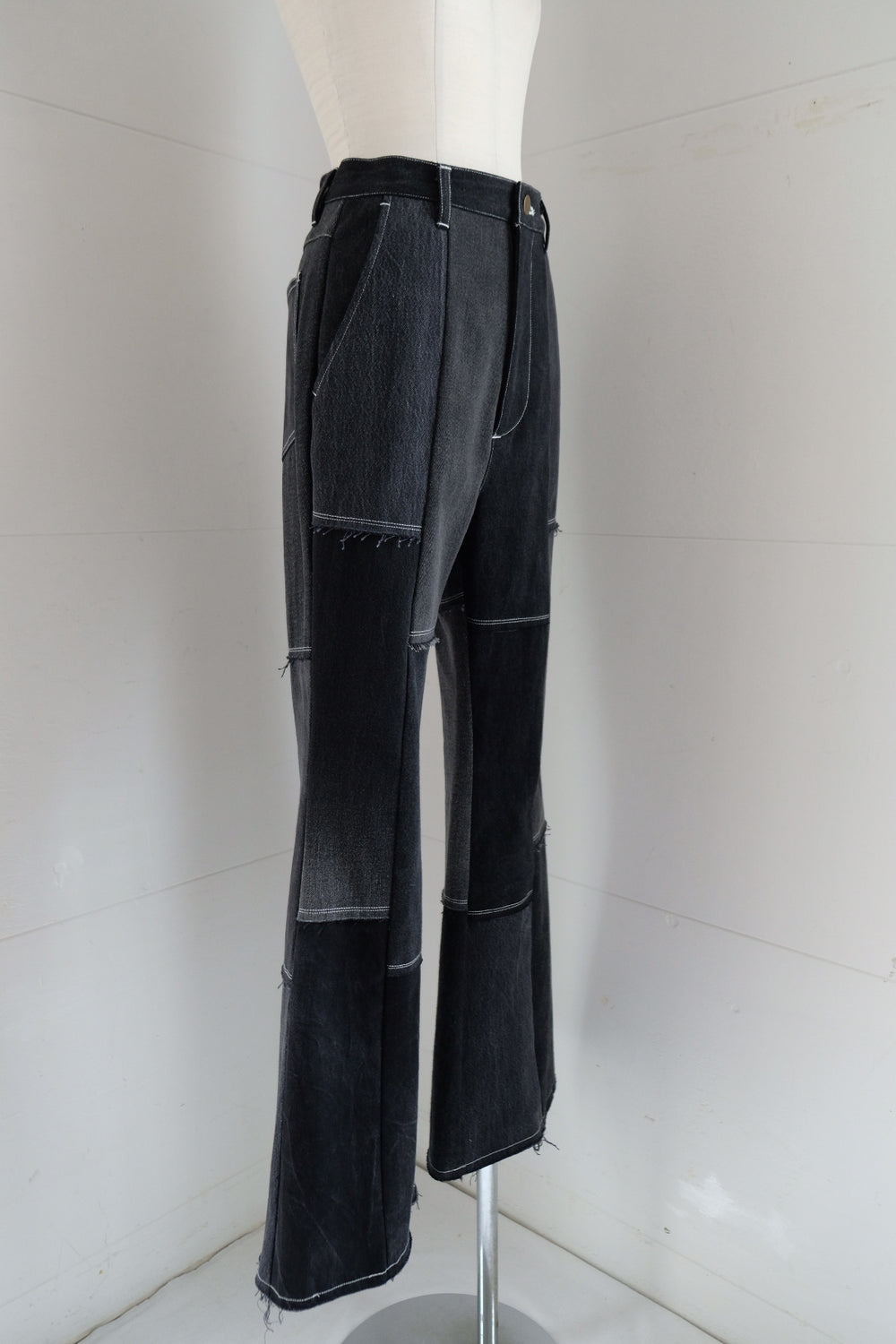 black denim patchwork pants – MALION vintage