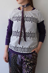cutwork lace french sleeve tops