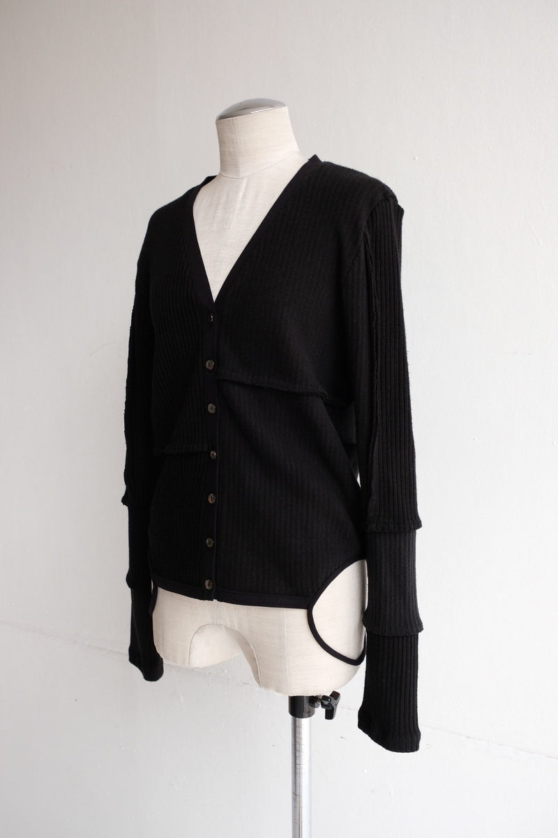 military rib patchwork cardigan