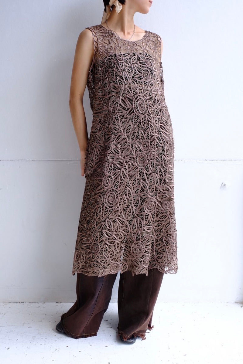 tape lace beads long dress