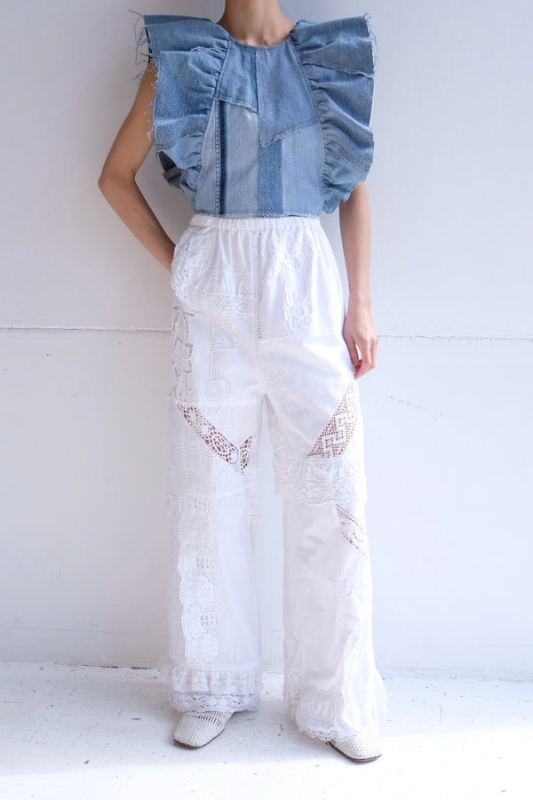 cutwork lace frill pants A