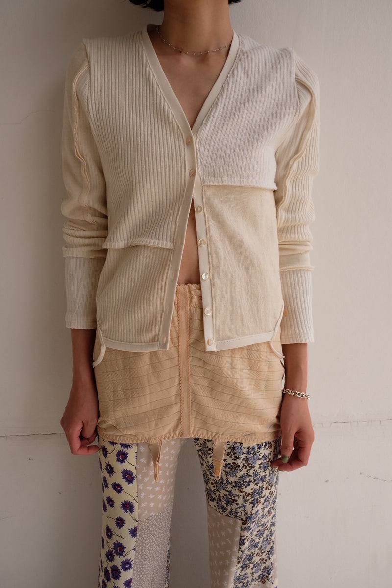 military rib patchwork cardigan