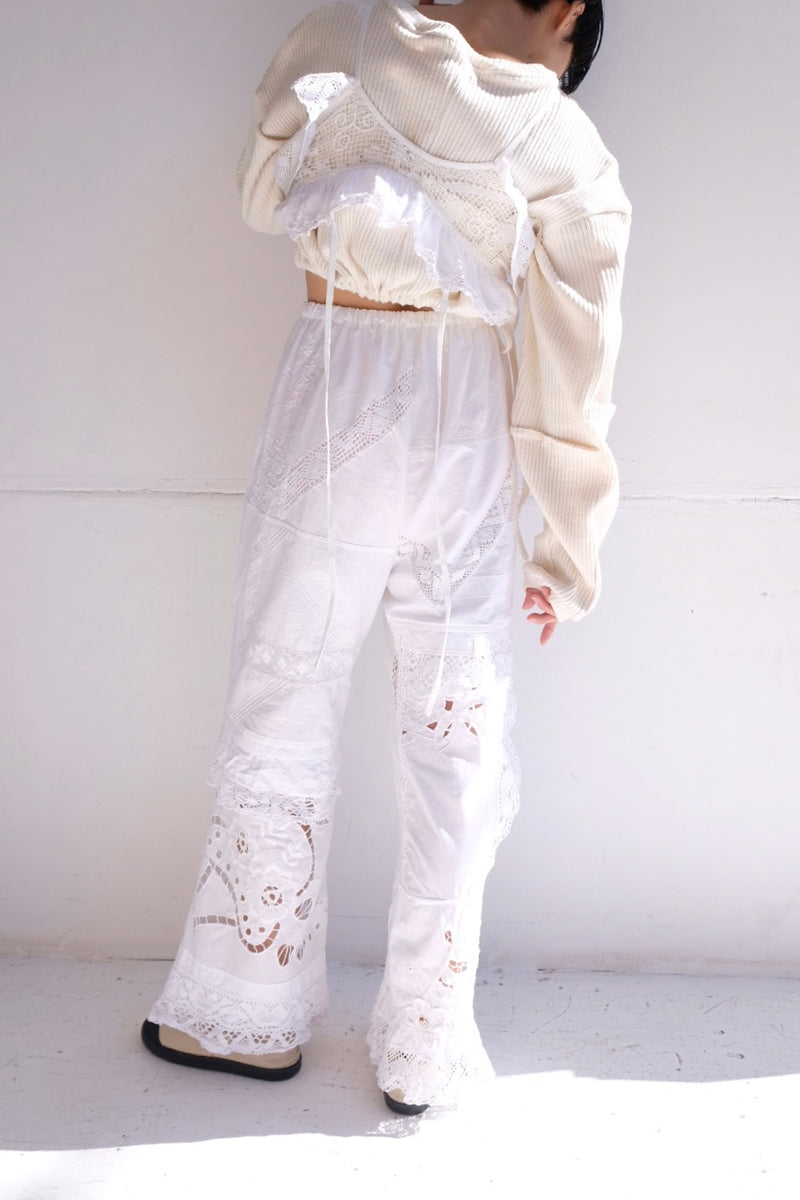 cutwork lace frill pants