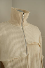 rib zip high neck top