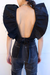 denim frill backless top