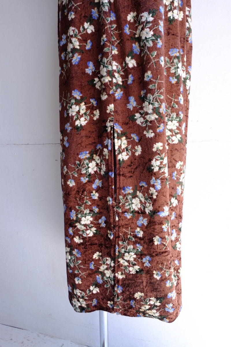 velour flower long dress