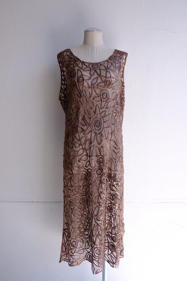 tape lace beads long dress